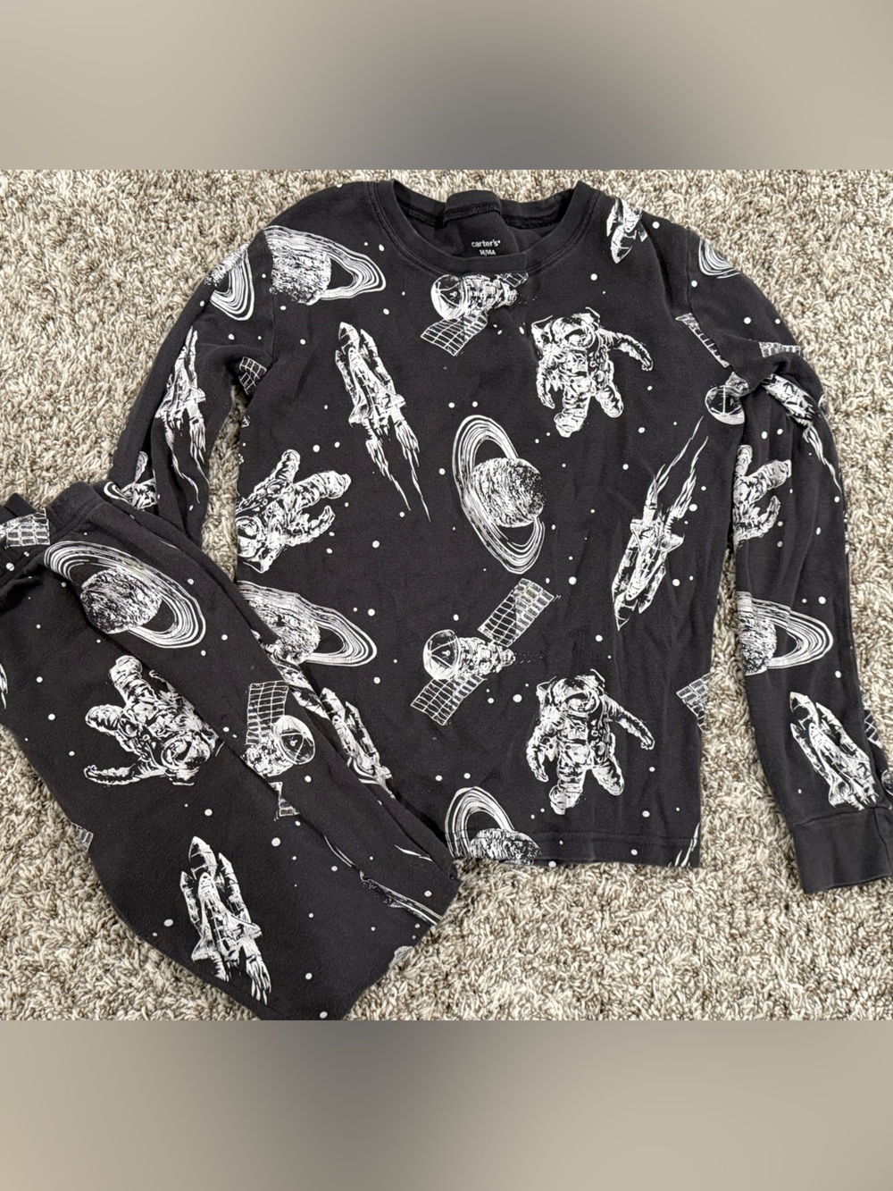 Carter's Black Space Print Pajama Set with White Astronaut Graphics